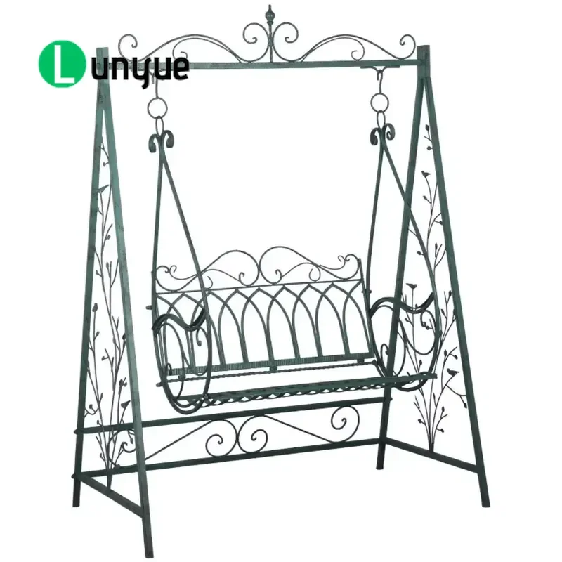 Large Iron Garden Swing for 4 People Adult Baby Outdoor Patio Furniture Durable Metal Frame Comfortable Seating Backyard