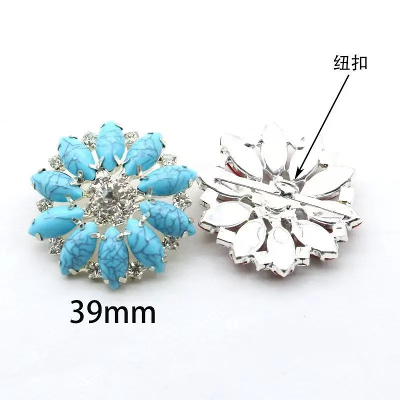 

New 2Pcs Retro Cracked Horse Eye Silver Crystal Flower Button 39mm Coat Button DIY Clothing Decoration Accessory