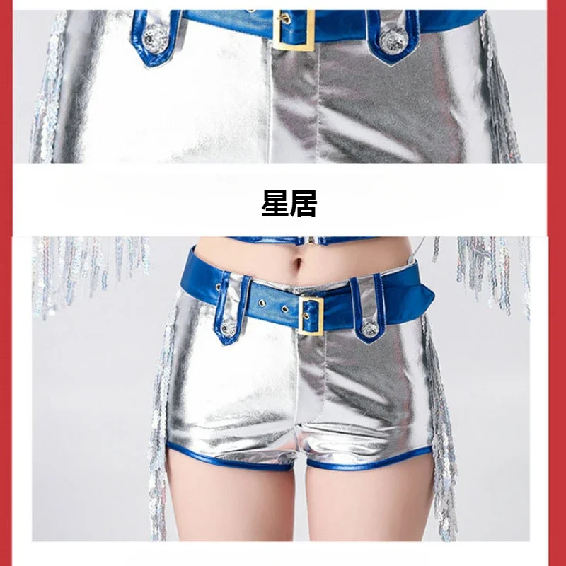 Nuove donne Gruppo Cheerleader Jazz Dance Performance Abiti Hip Hop Discoteca Sexy Nappa Paillettes Top Pantaloncini sottili Costumi di scena