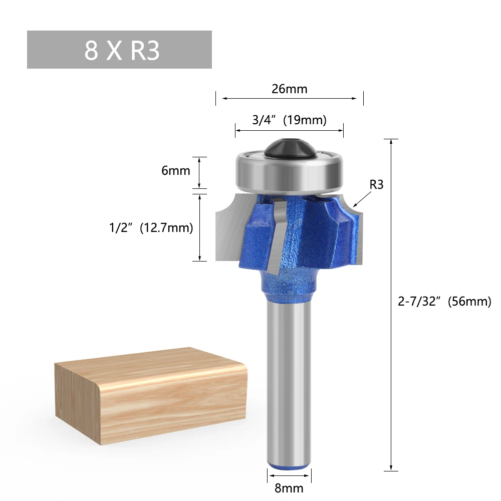 LAVIE 1 Stück 8mm Schaft-Eckrundungsfräser, Kugellagergeführter Profilfräser, 4-Schneiden Hartmetall-Kantenprofilierwerkzeug R1/R2/R3 – Detail 5