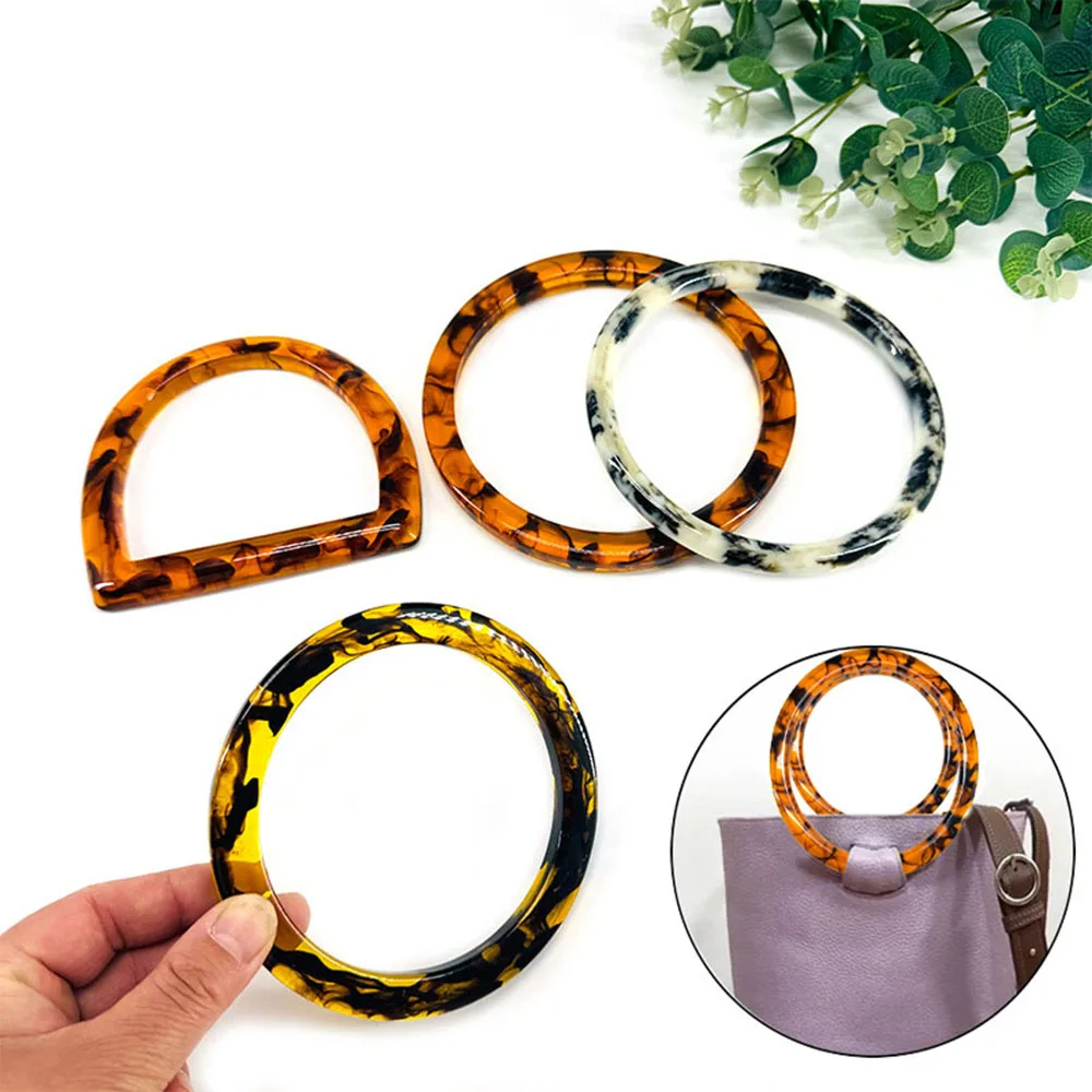 

1PC Vintage Resin Pattern D Shape Round Handle For Handbag Knitted Bag Beach Bag DIY Craft Handle Replacement Bag DIY Accessory