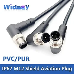 M12 Waterproof Connector with Wire 4Pin 5pin 8pin 12pin Male Female Aviation Plug PVC PUR Shield Sensor Extension Cable 1M 5M