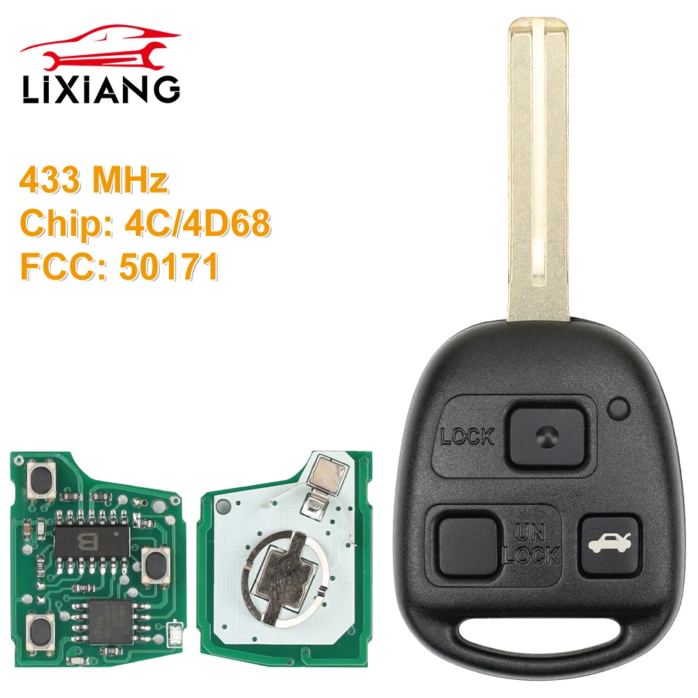 Lixiang Voor Lexus Fob P/N: 50171 Vragen 433Mhz 4d68 Chip Afstandsbediening Hoofd Auto Sleutel 3 Knoppen Toy48 Ongesneden Mes Vervanging