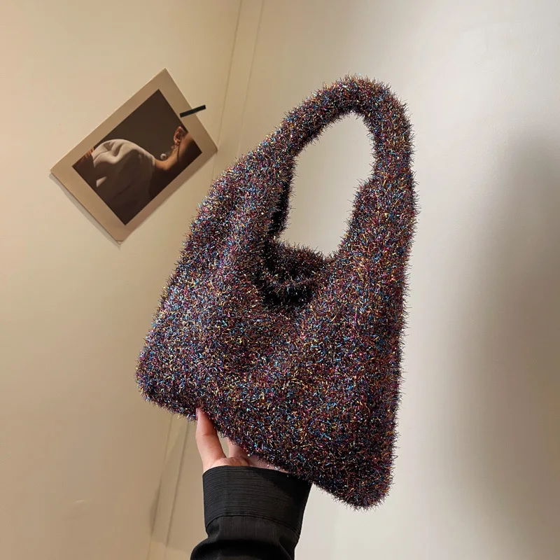 

Новинка 2023 года, осенне-зимняя сумка подмышки для женщин, большая вместительная нечеткая квадратная сумка на плечо, красочная бархатная сумка для офиса