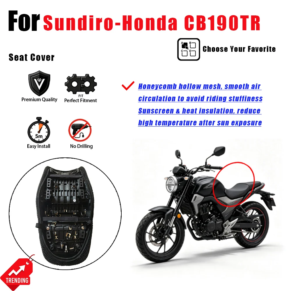 For Sundiro-Honda CB190TR Honeycomb Mesh Sunscreen Heat Insulation Seat Cover Funda de asiento moto
