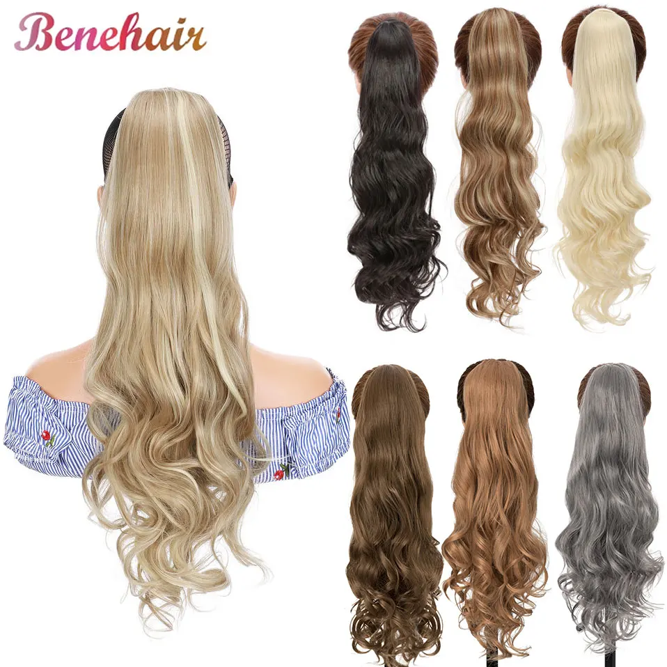 

Benehair 24 inch Long Drawstring Ponytail for Women Synthetic Pony Tails Hair Extensions Body Wavy Clip in Hairpieces for Daily