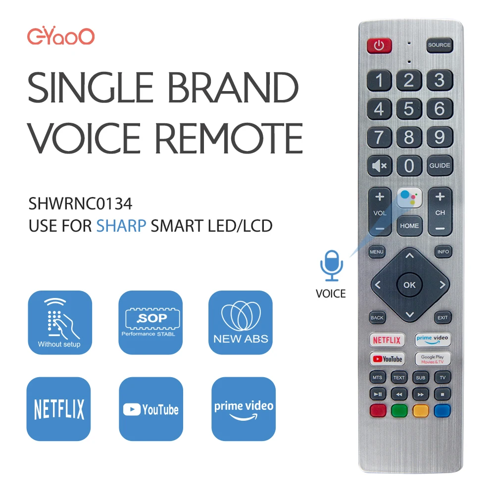 Voice TV Remote Control For Sharp Aquos TVs SHWRMC0134 55BL3EA 50BL3EA 65BL5EA With Netflix Prime Voice Youtube Button