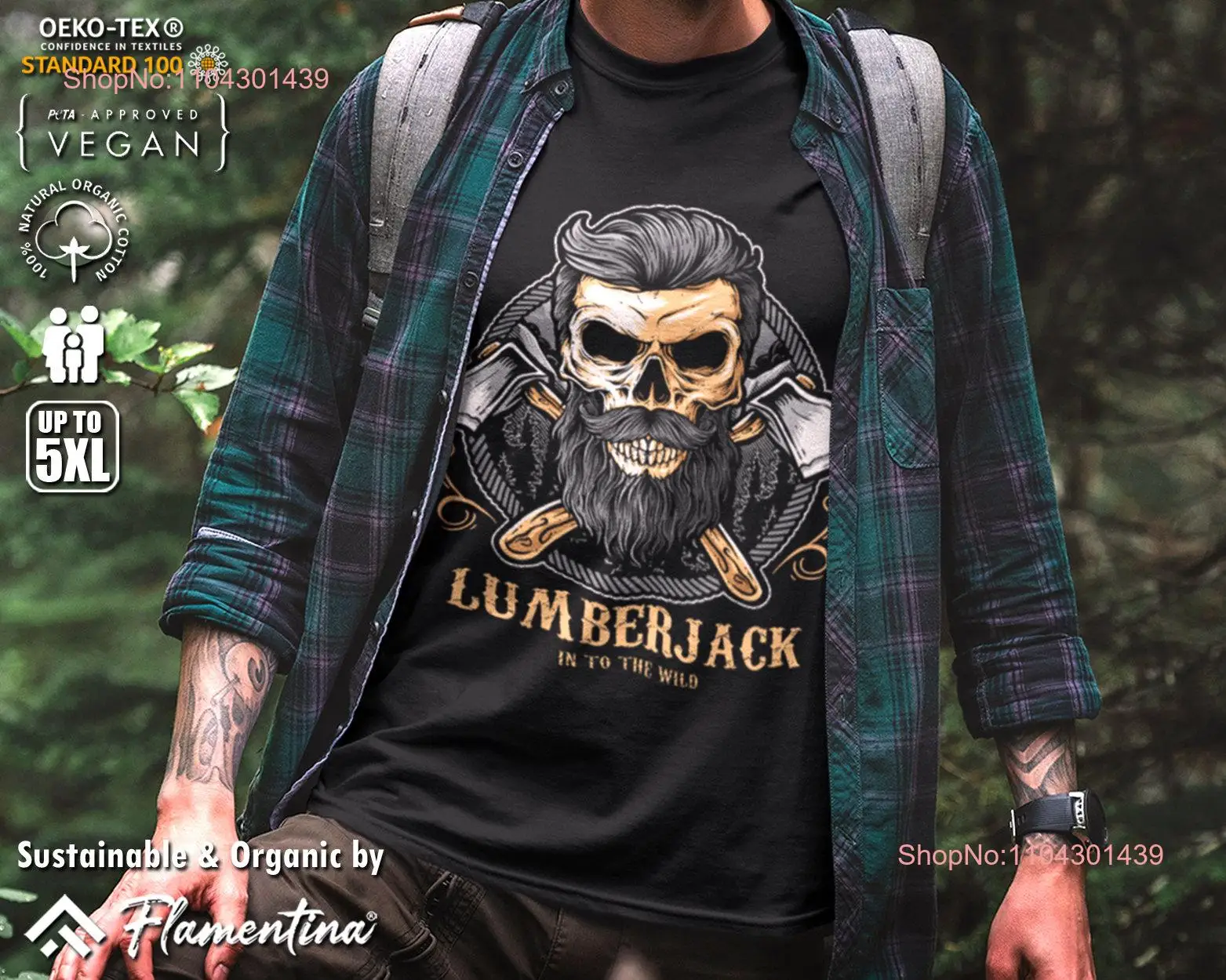 Skull Lumberjack Organic Cotton T Shirt Nature Hipster Beard Saw Axe Wood Work Wild Lumber D085 Kids Sizes