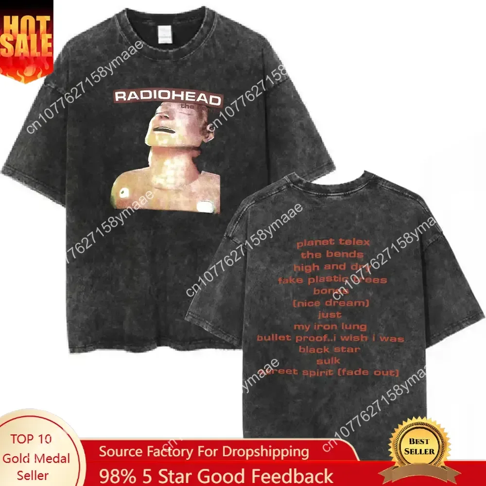 

Rock Band Radiohead The Bends Vintage Washed T-shirt Men Women Women Fashion Hip Hop T Shirts 100% Cotton Casual T-shirts Street