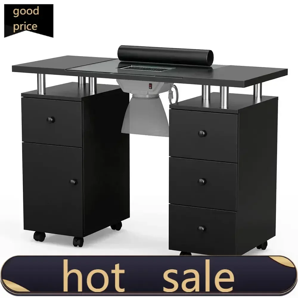Activity pricePopularPopularBlack Lockable Wheeled Manicure Table with Glass Top, Downdraft Vent, Wrist Cushion, and Storage Dr