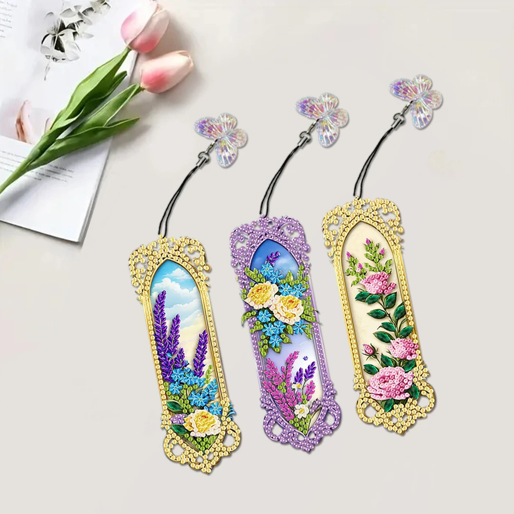 

3Pcs Butterfly DIY Diamond Art Bookmark Framed Flowers Bookmark Gift for Gift