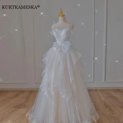 Vestidos de casamento brancos de luxo franceses femininos, Elegante vestido sexy sem alças, Longo vestido de festa, Vestido de noiva, 2023