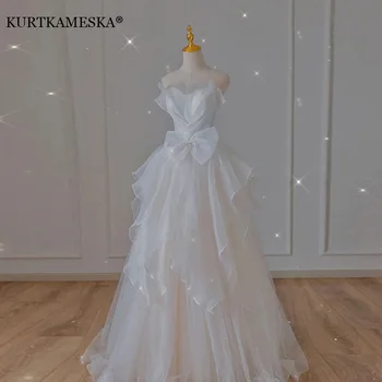 Franse Luxe Witte Trouwjurken Voor Bruid 2023 Vrouwen Elegante Sexy Strapless Lange Avond Prom Party Jurk Fee Vestidos