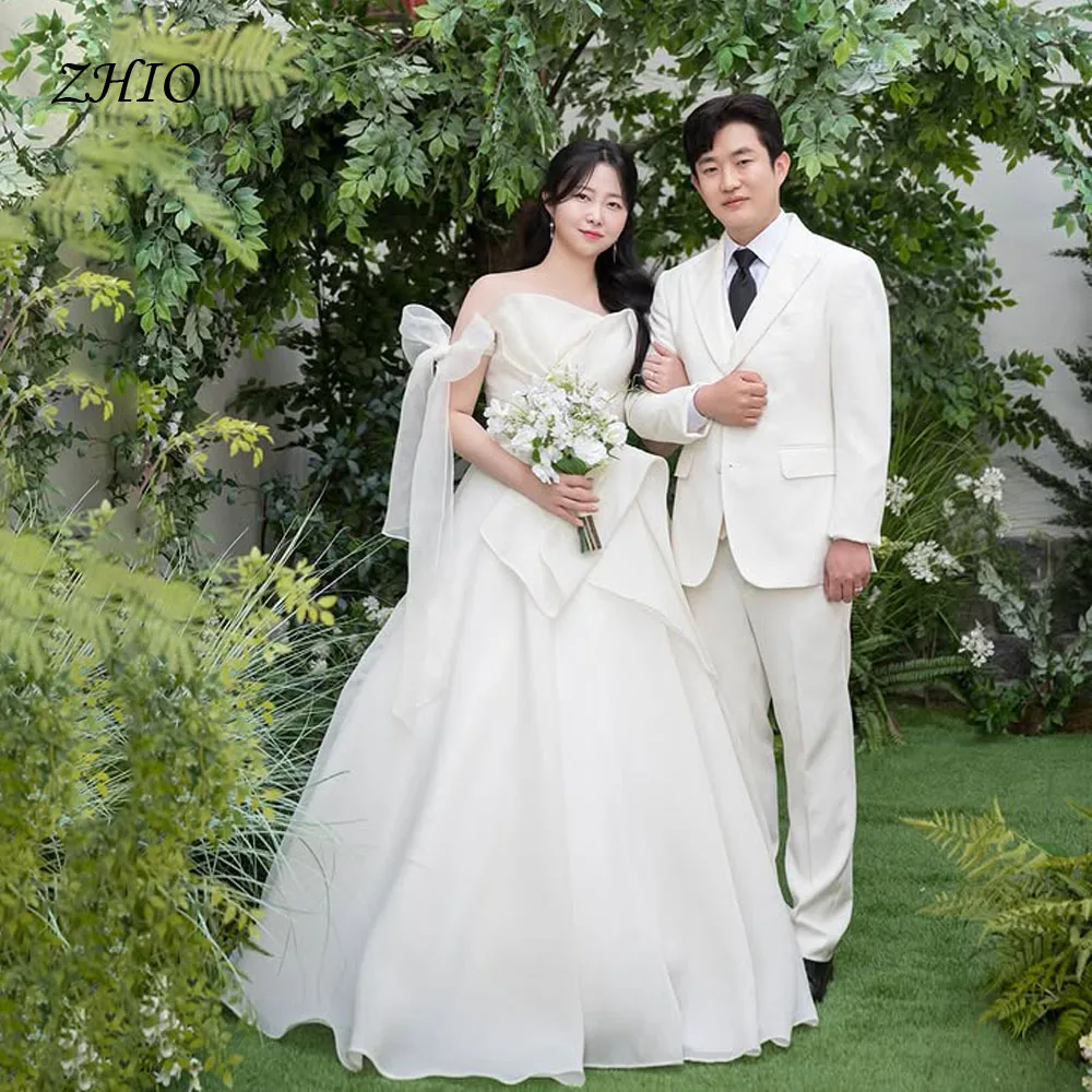 

ZHIO Elegant A-line Bow Shoulder Wedding Dress Silk Organza Korea Photoshoot New Bridal Gown 웨딩드레스 Floor-Length Customized