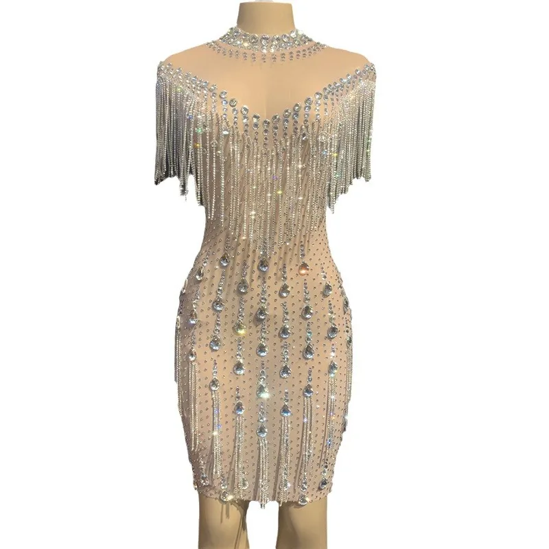 

Evening Dress Birthday Party Photo Album Wedding Emcee Officiating Dress Socialite Show Shining Rhinestones Stream Diamond Dress