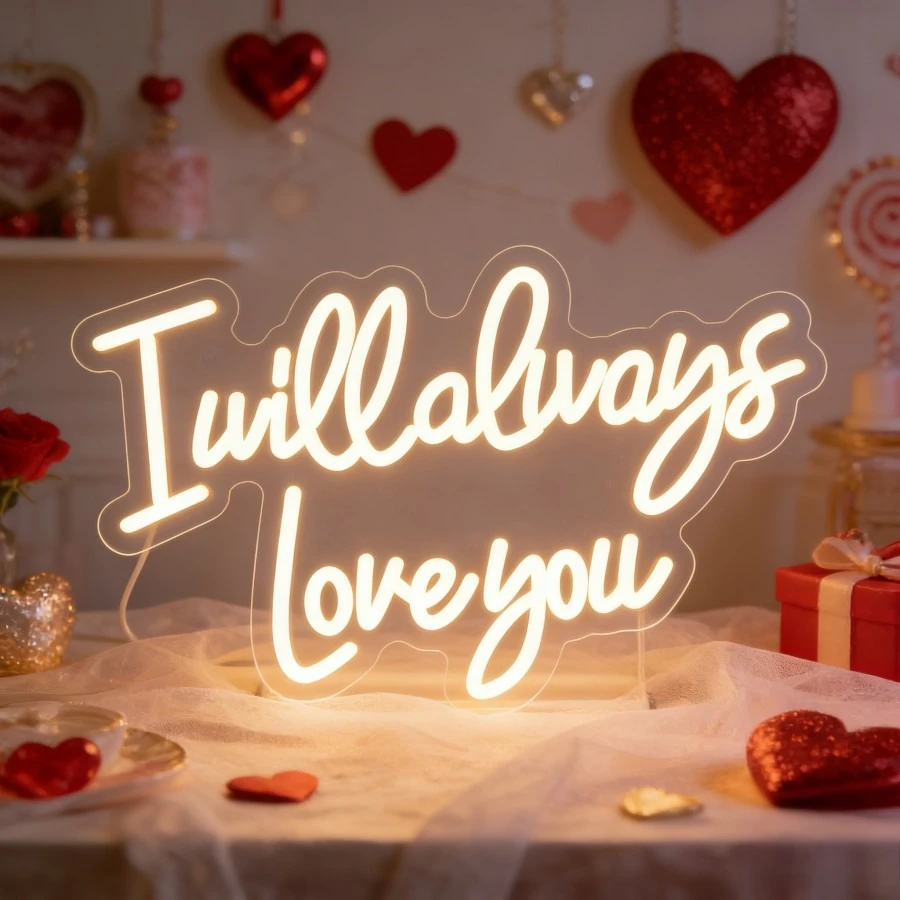 I Will Always Love You Neon Sign LED USB Dimmable Wall Light for Bedroom Wedding Proposal Anniversary Couple Gift Romantic Decor