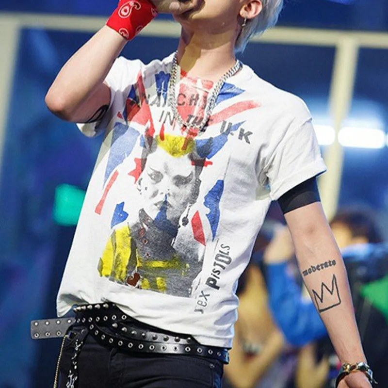 

BIGBANG G Dragon Same T Shirt Kpop Fashion Rock Punk Print T-shirt Women Men Summer Cotton Short Sleeve Tee Tops G-dragon Fans