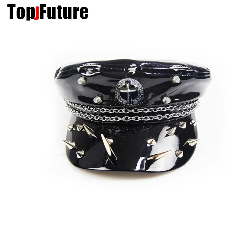 Wholesale Custom Make Customized Women Harajuku Gothic Lolita Beret hat Cap Y2K Girl patent leather Steampunk Punk  Sun hats