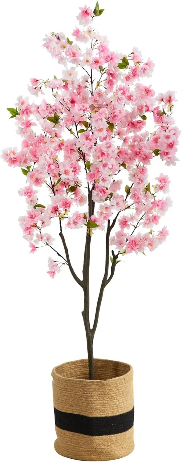 

6ft. Artificial Cherry Blossom Tree with Handmade Jute & Cotton Basket