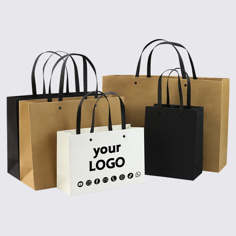 10 Pack Paper Bags Custom Logo Clothing Birthday Gift Bags Wedding Products Tote Bags Store Shopping Bags Free Design Brand