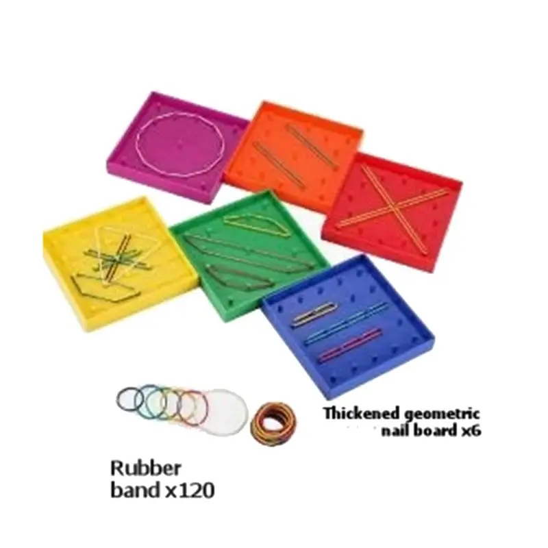 MACH-Geometry Manipulative Tools 6-Pack Plastic Geoboards With Rubber Bands, Geo Board Brain Teasers