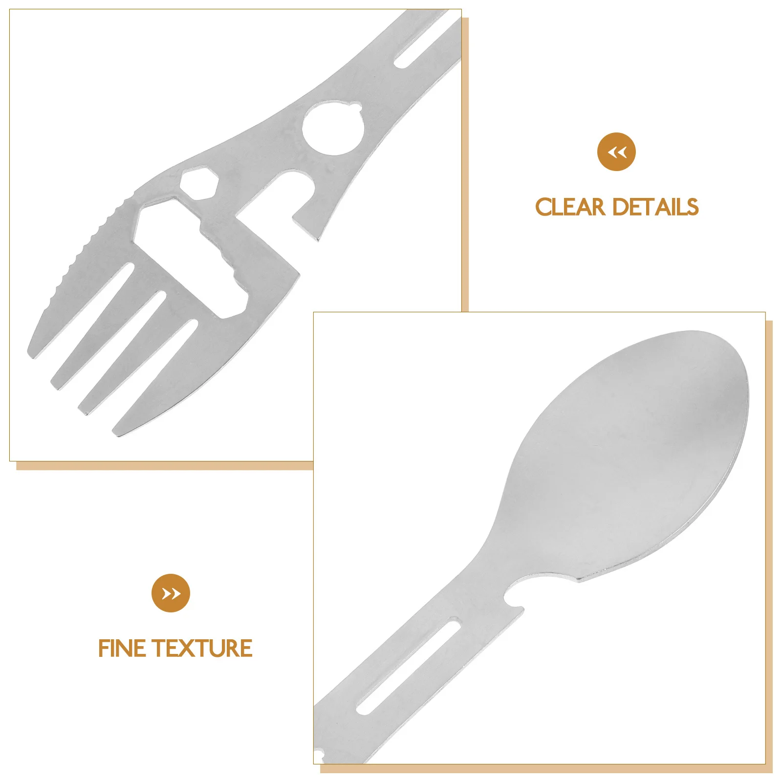 

2Pcs Portable Camping Spork Stainless Steel Fork Spoon Bottle Opener Multi-Function Lightweight Durable Easy Carry
