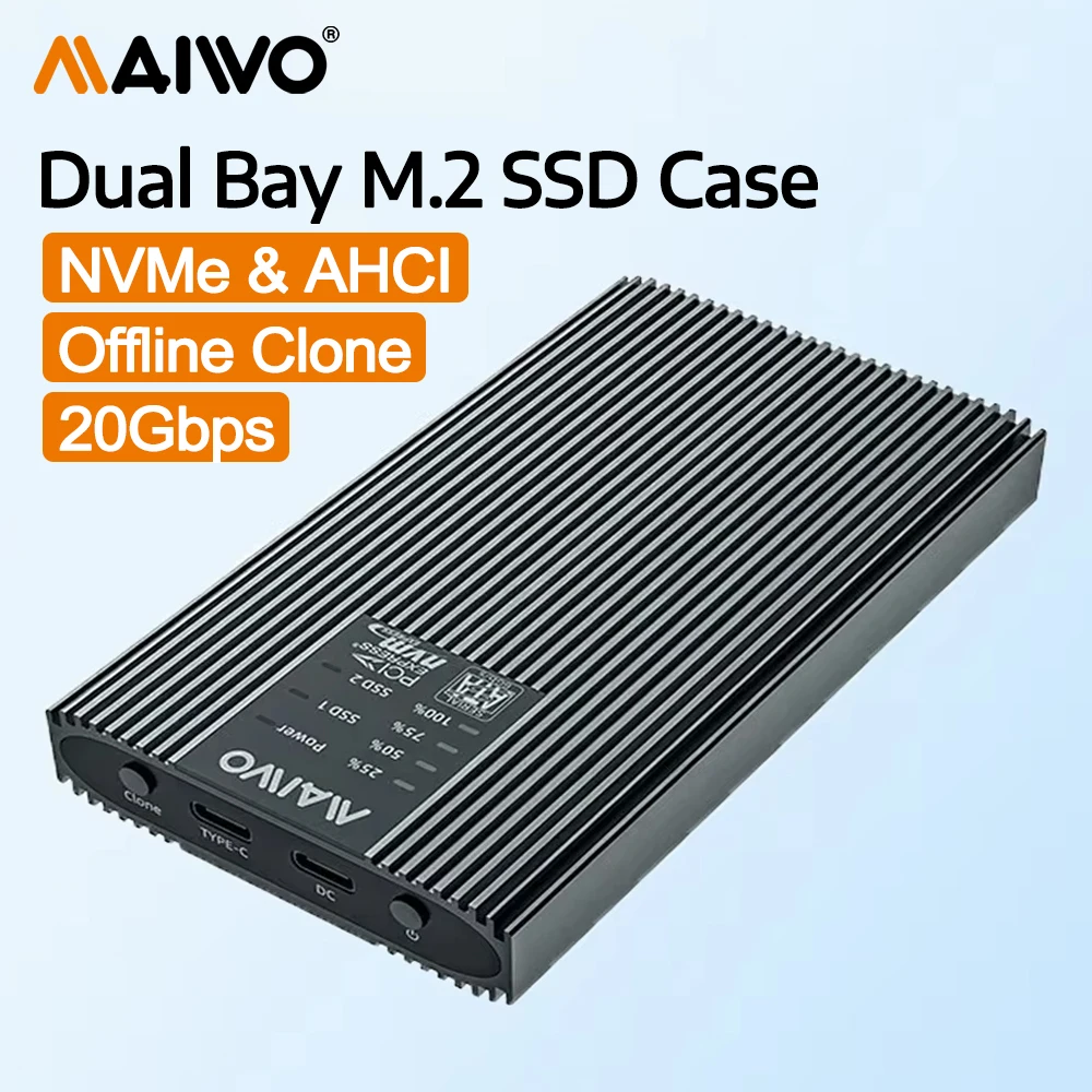 

MAIWO M.2 NVMe&AHCI SSD Корпус 20 Гбит/с Dual Bay M2 Дубликатор USB C 3.2 Gen2 USB- NVMe SSD Корпус Поддержка клонной алюминиевой корпус