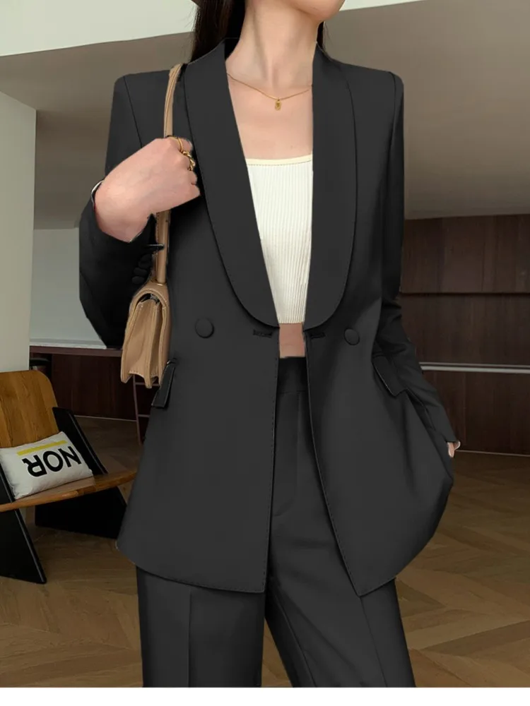 Korean Style Women's Blazer Set Fall Fashionable Casual Suit Coats and Pants Professional two piece Set Office Ladies Outfits