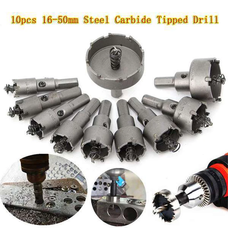 Alloy Stainless Steel Hole Saw Set 10-Piece Set of High-Speed Steel Hole Drill Bits(16/18/20/22/25/26/28/30/40/50)mm