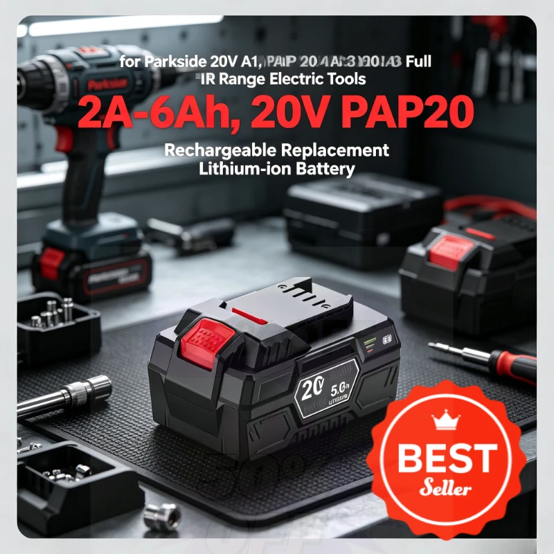 2027 New 2Ah‑6Ah 20V PAP20 Rechargeable Replacement Lithium‑ion Battery for Parkside 20V A1, PAP 20 A3 Full Range Electric Tools