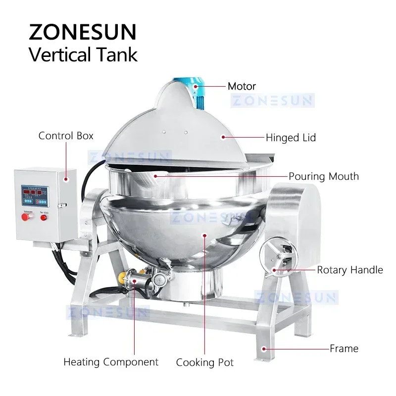 ZONESUN Industrieherd mit Mixer und Heizrührer für Fleisch, Lebensmittel, vorgekochte Mahlzeiten ZS-CG200L