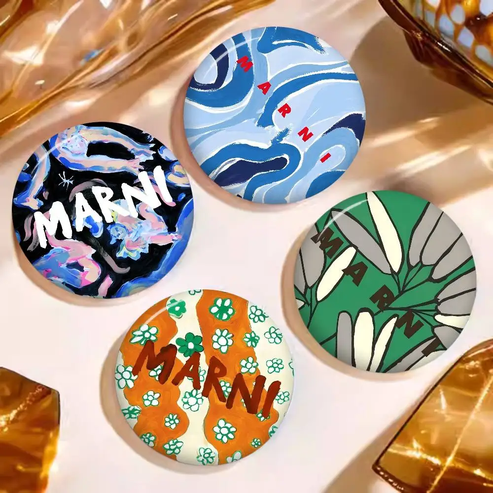 Luxury M-Marni Flowers 32/44/58MM Customizable Button Pins Cute Funny Creative Badge Jewelry Decor Gifts for Friends