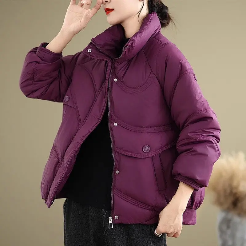 Winter Down Cotton Jacket For Women 2024 New Style Fashionable Versatile Casual Stand Up Collar  Warm Padded Short Coat K2545