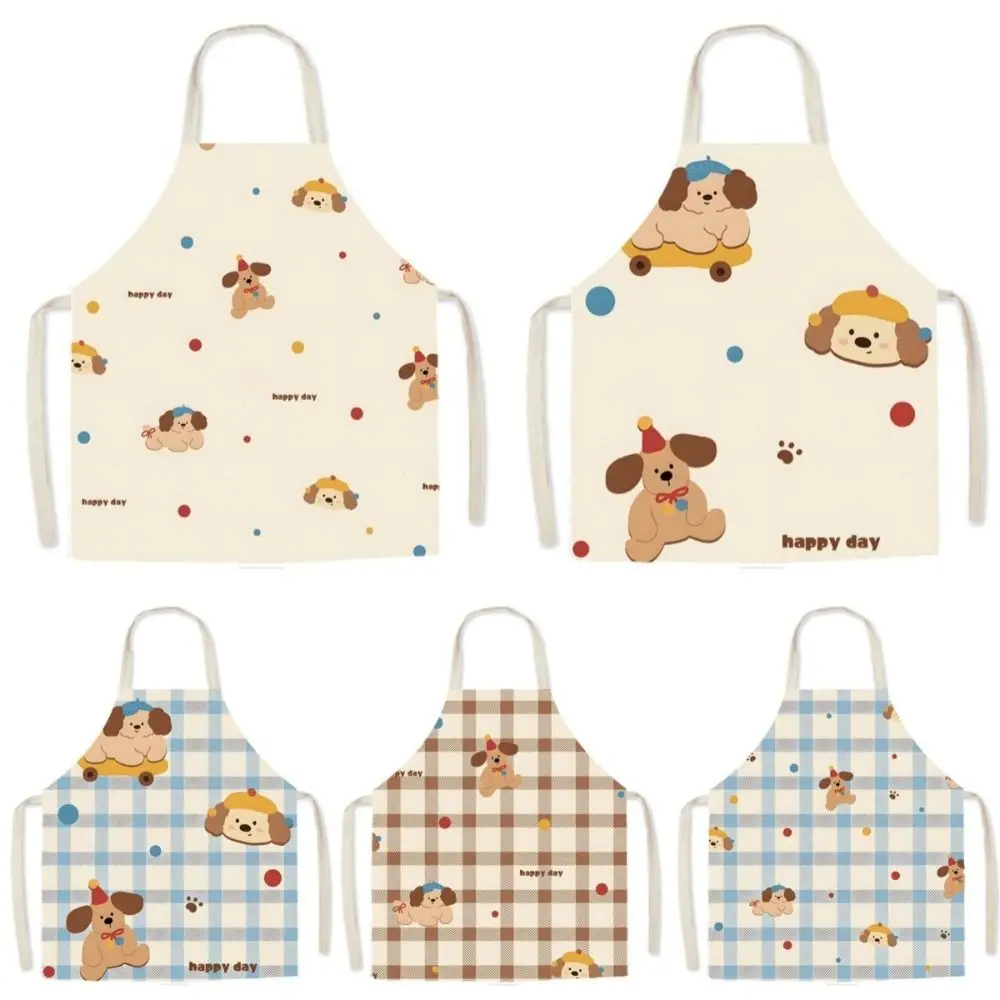 New Nordic Style Halter Neck Apron Oil-resistant Waterproof Household Apron Cute Dogs Pattern Dressing Bib Kitchen Use