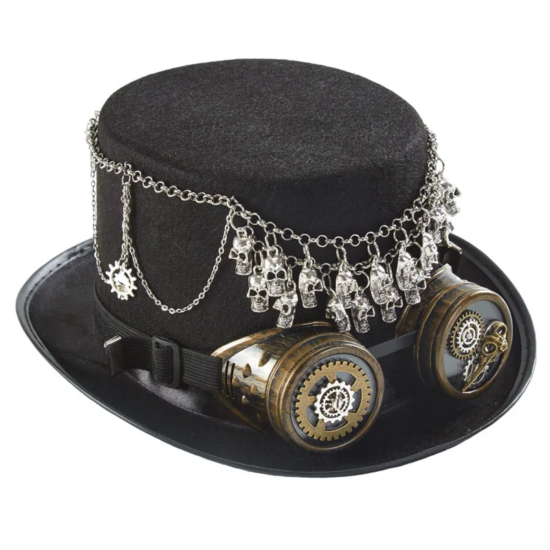 Hot Sale Steampunk Time Hat Steampunk Top Hat For Men With Goggles Unisex Costume Top Caps Gothic Hippies Caps Halloween Props