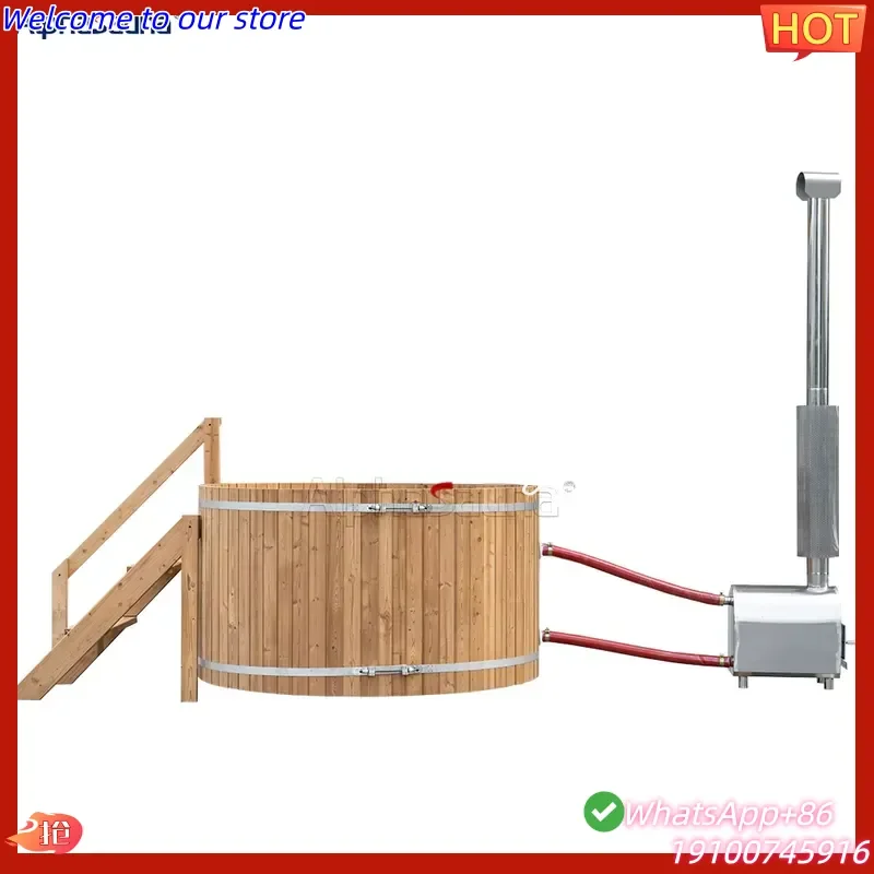 2026Hot Round Barrel 7-8 Person Hot Tub Whirlpool Massage Timber Hot Tub Heater Wood Burner Hot Tub for Sale