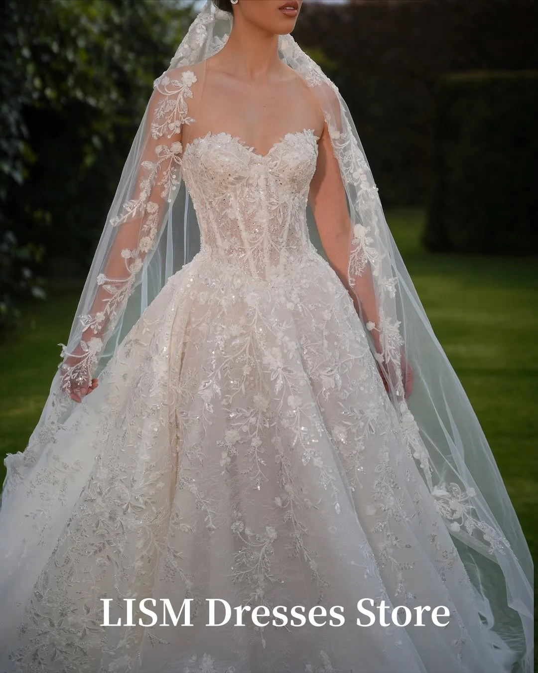 LISM élégant pleine dentelle une ligne robes de mariée manches longues chérie robes de mariée Vestido de noiva balayage Train Robe de mariée