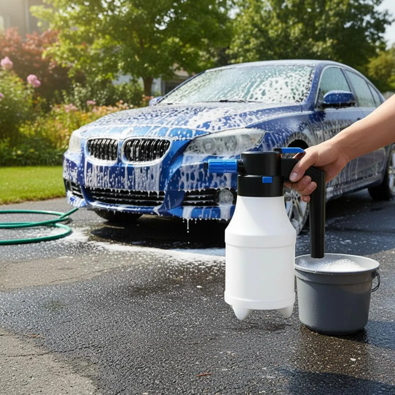 Car Wash Foam Dispenser Sturdy Thickened Frame Hand Pump Foam Dispenser Manual Pressure Foamer Chemical Resistant 2L Watering