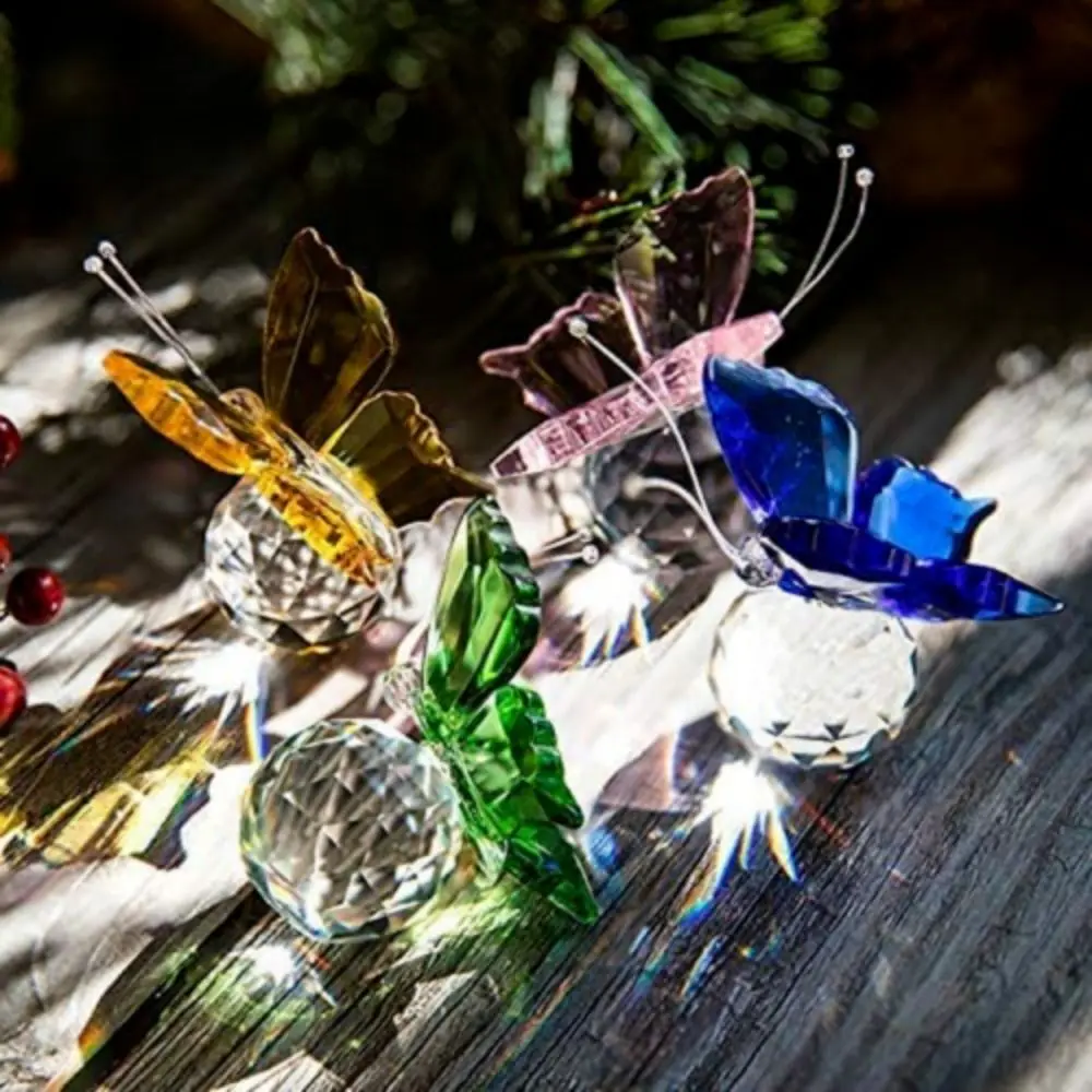 Crystal Butterfly with Ball Figurine Home Wedding Decoration Glass Craft Collection Paperweight Table Ornaments Souvenir Gifts