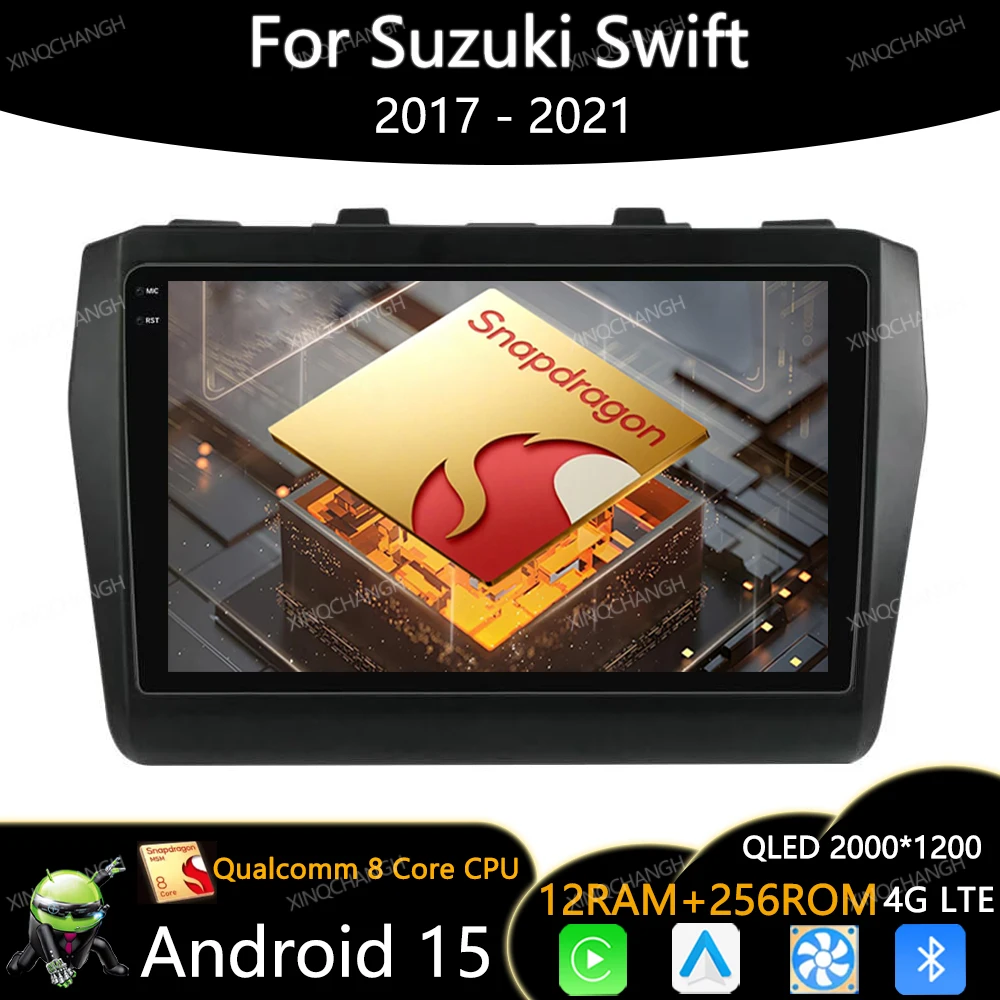 راديو سيارة أندرويد 15 لسوزوكي سويفت 2017 - 2021 Carplay Auto 4G LTE 5G WIFI BT 2DIN مشغل فيديو الوسائط المتعددة QLED وحدة الرأس GPS