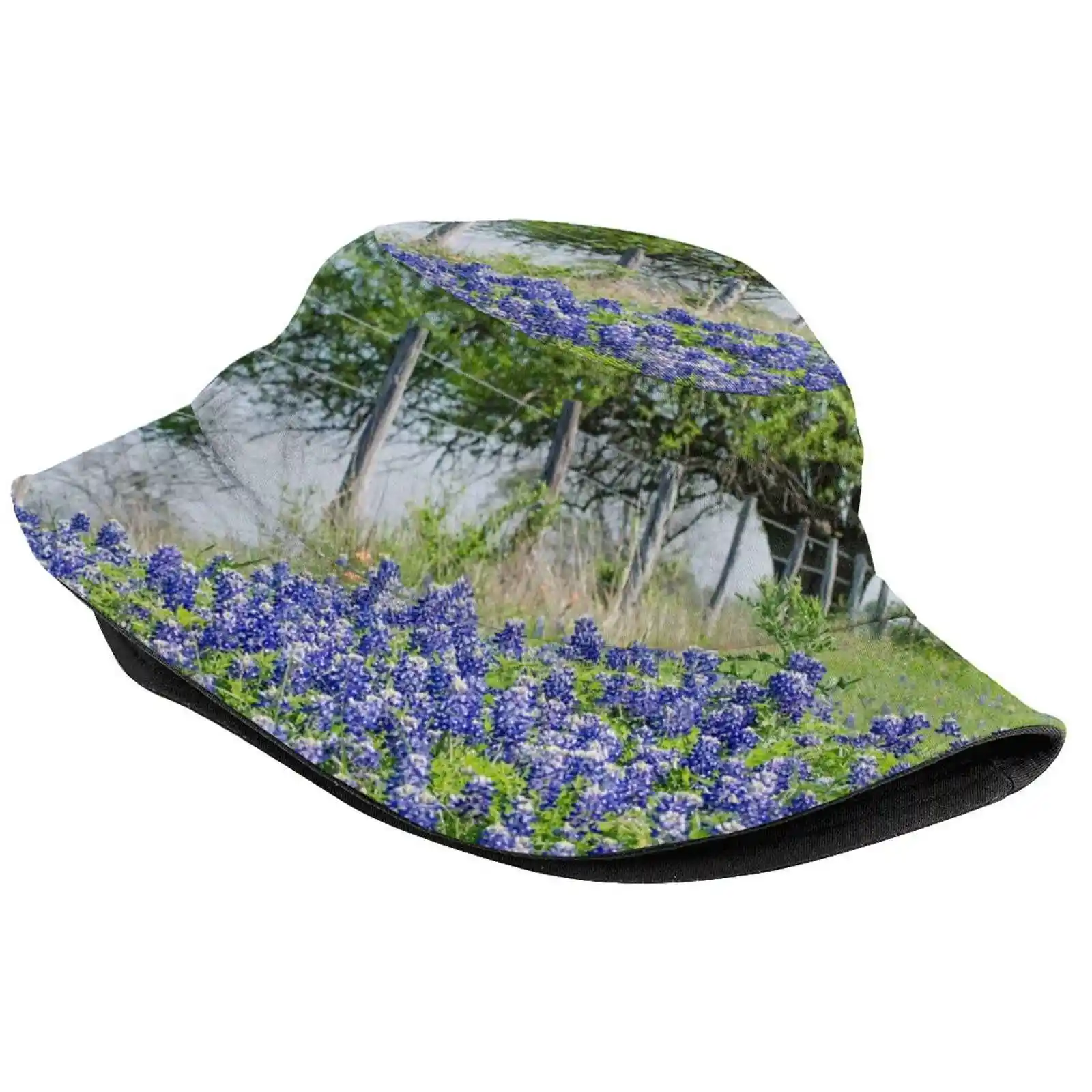 Texas Blue Bonnets Women Men Fisherman Hats Bucket Caps Tree Texas Spring Blue Bonnets Fence