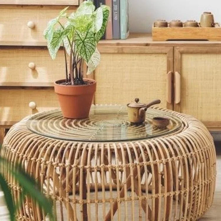 Living room plant rattan coffee table real vine coffee table casual round coffee table inn tea photography photo