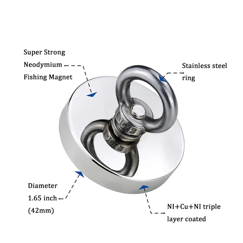 Super Strong Neodymium Fishing Magnets Heavy Duty Rare Earth Magnet with Countersunk Hole Eyebolt for Salvage Magnetic Fishing