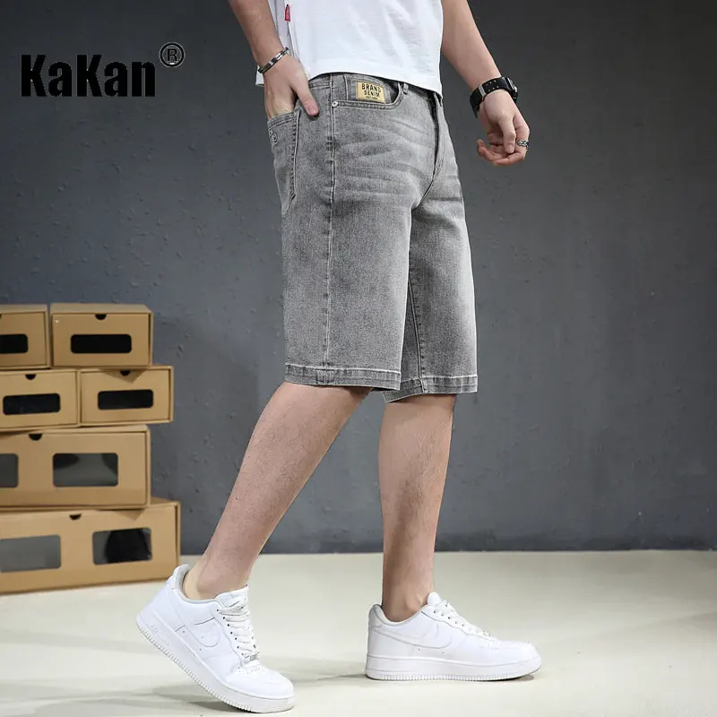 Kakan - European and American Summer New Loose Short Jeans Men's Wear, Blue Grey Simple Crop Pants Jeans K020-D612