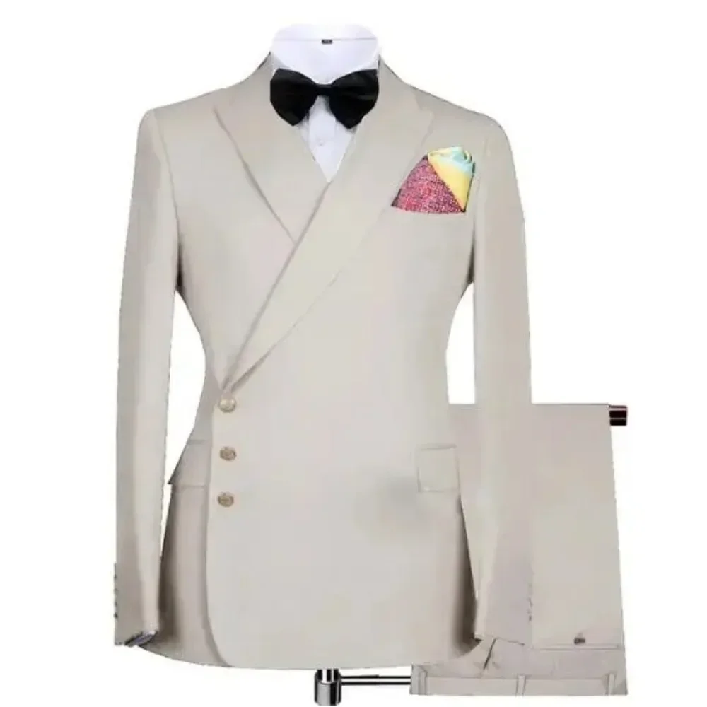 

High Quality Men Suits Three Buttons Blazer Pants Solid Color Business Wedding Groom Prom Tailored Made Suits Male Clothing