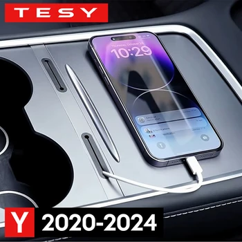 עבור Tesla Model Y 2020 2021 2022 2023 2024 כבל טעינה מרכזי קונסולה USB מארגן תחנת עגינה קישוט