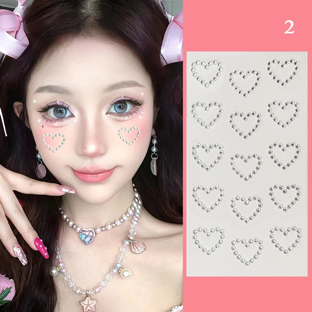 3D Sexy Face Tattoo Stickers Star Heart Glitter Fake Tattoo Rhinestones for Women Music Festival Face Jewels Temporary Tattoos