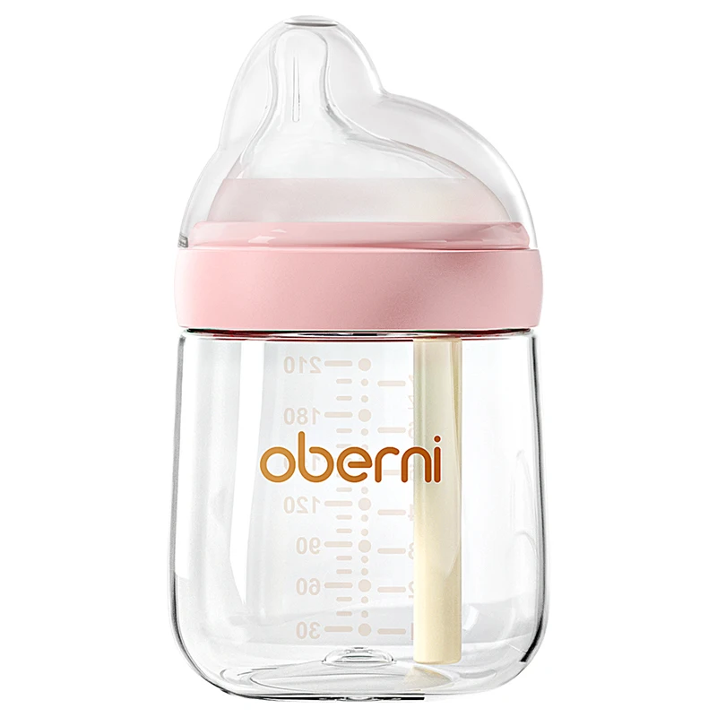 Oberni baby bottle glass feeding bottle new vent with  breast-like silicone nipple for baby newborn 5OZ 7OZ milk bottle