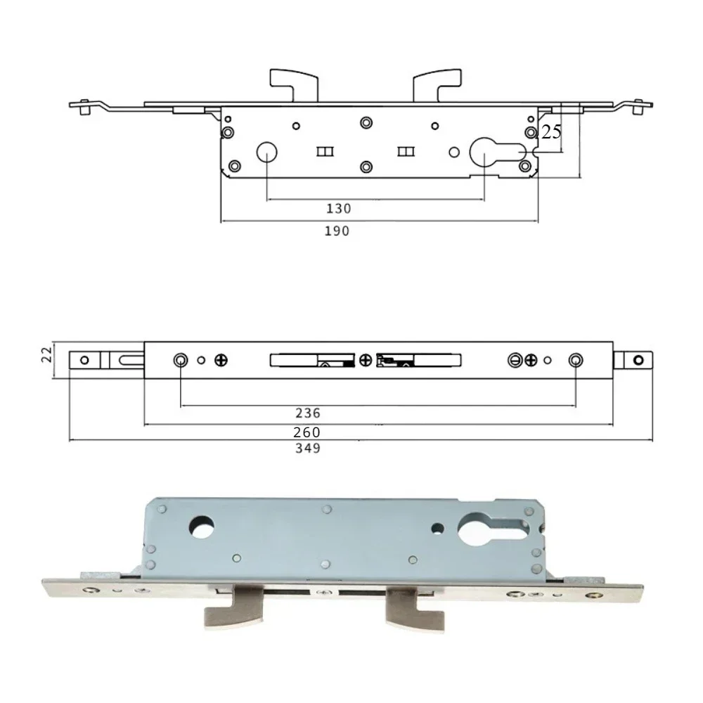 8525mm Series sliding door lock body, double hook lock for indoor lock parts accessories