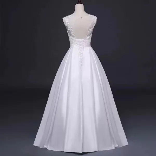Vestido de fiesta de boda de satén de Ángel adjunto hasta el suelo sin mangas para mujer vestido de novia blanco Vestidos